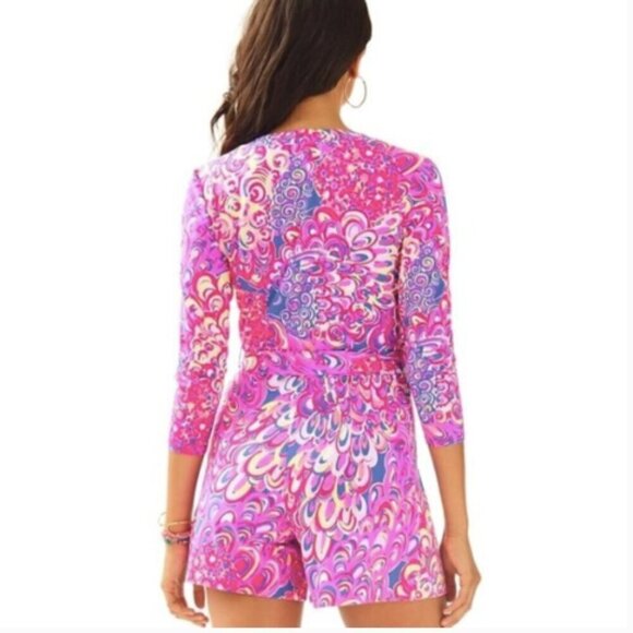 Lilly Pulitzer Karlie Wrap Romper in Iris Pop Up Lilly's Lagoon sz XS - Picture 2 of 5